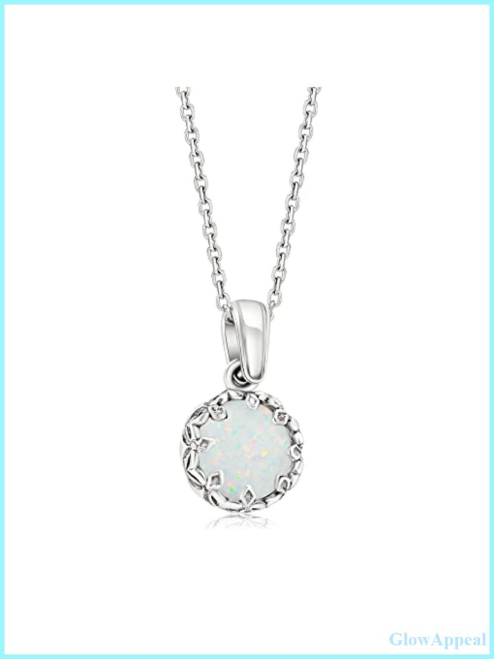 925 Sterling Silver White Opal Birthstone Pendant Necklace 18in